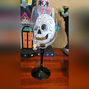 Pier 1 Black Wine Glass with Skull Design